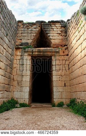 Tholos Tomb Of Atreus Or Agamemnon In The Ancient Greek City Mycenae, Peloponnese Greece