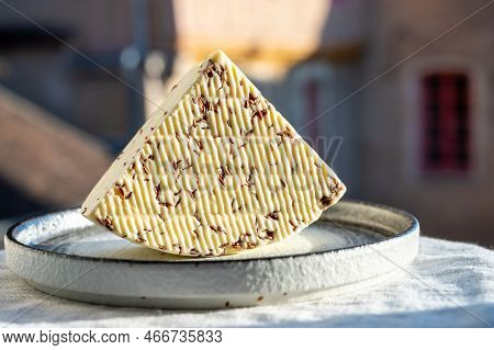 White Sheep Cheese With Aromatic Black Cumin Seeds Served Outdoor