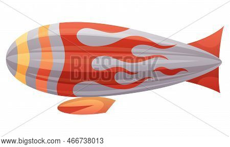 Zeppelin Passenger Airship. Bright Colored Cigar Shaped Balloon Or Retro Zeppelin With Stripes Cabin