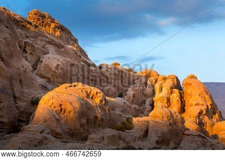 Landscape With Sandstone Rocks In Little Petra Archaeological Site, Jordan