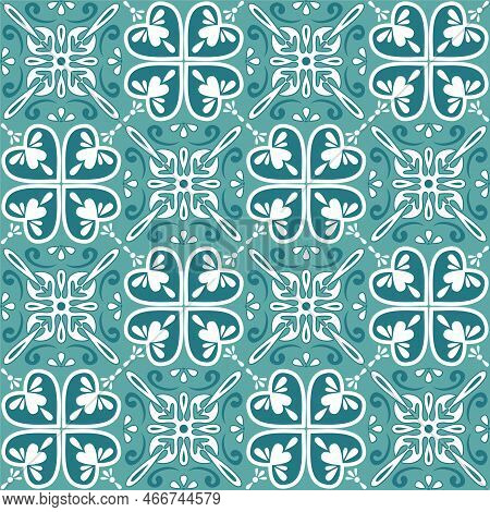 Green Emerald Ceramic Tile Mosaic Square Shape, Color And Moroccan Arabic Pattern Contrast Symmetry 