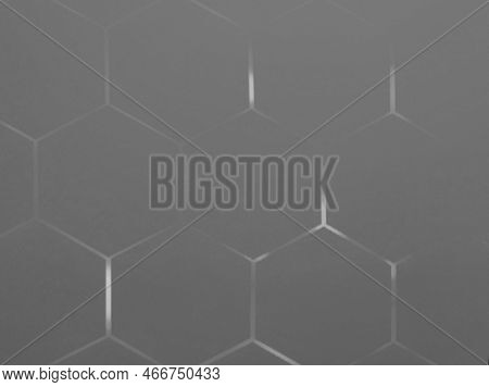 Hexagons On Grey Background, Honeycomb Shape On Grey Background Copy Space. Banner, Cover, Mockup, F