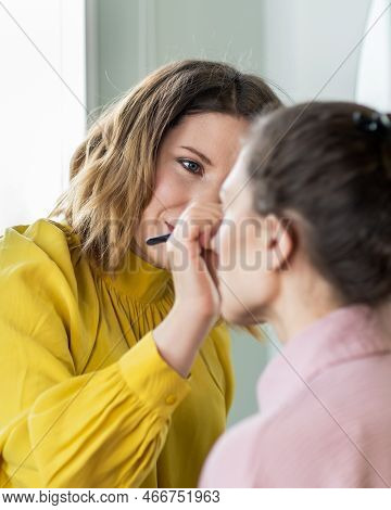 Beauty Stylist Applying Make-up To A Young Model.professional Make-up Artist Doing Glamour