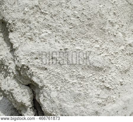 Natural Chalk Mineral Background. Calcite Source. White Carbonate Sedimentary Rock, Fine-grained, We