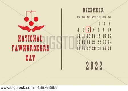 Calendar Page With A Calendar Grid By Dates For A Holiday Event - National Pawnbrokers Day