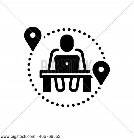 Black Solid Icon For Anywhere Somewhere Anyplace Everywhere Wherever Anytime Work Employee