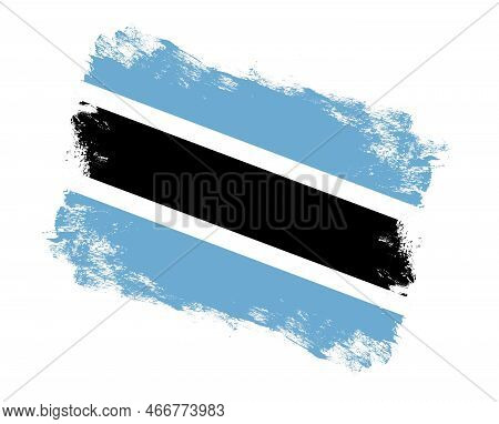 Stroke Brush Painted Flag Of Botswana On White Background