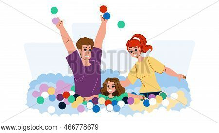 Family Entertiment Vector. Happy Fun Girl Young, Child Play, Kid Together, Childhood Joy, Person Mot