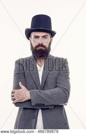 Master Of Cunning Tricks. Street Performance. Man Bearded Guy Magician. Magic Trick Performance Conc
