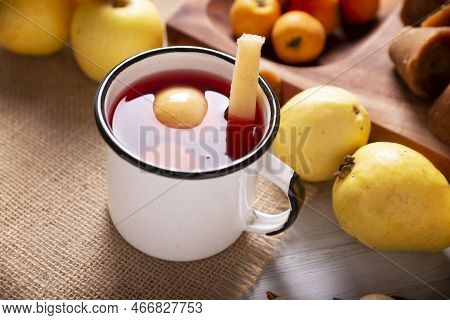 Ponche De Frutas Navideño. In Mexico, Christmas Fruit Punch Is A Hot Fruit-infused Drink, Traditiona