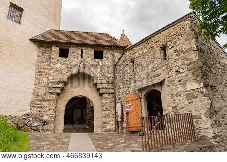 Balzers, Liechtenstein, June 5, 2022 Historic Old Gutenberg Castle On A Cloudy Day