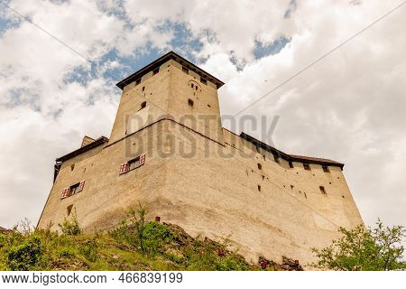 Balzers, Liechtenstein, June 5, 2022 Historic Old Gutenberg Castle On A Cloudy Day