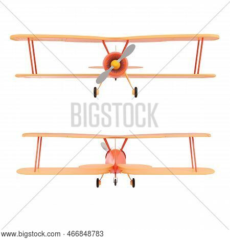 Cartoon Styled Biplane Isolated On White Background. 3d Rendering