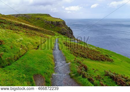 View Of Coastal Landscape And A Footpath, Near Lealt Falls, In The Isle Of Skye, Inner Hebrides, Sco