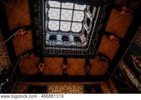 Hradek U Nechanic, Czech Republic, 8 October 2022:  Castle Or Chateau Interior With Neo-gothic Woode