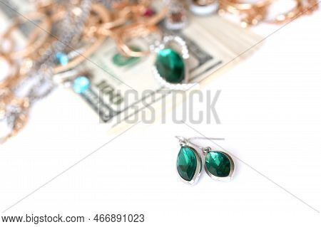 Many Expensive Golden And Silver Jewerly Rings, Earrings And Necklaces With Big Amount Of Us Dollar 