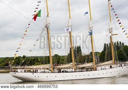 Rouen, France - July Circa, 2016. End Of The Armada In Rouen, Boats Galleon Ships On The River Seine