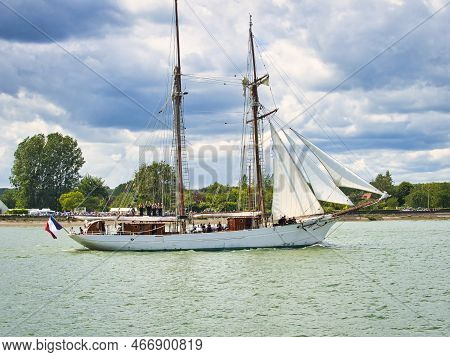 Rouen, France - June Circa, 2020. Belle Poule Two Masts Schooner On The Seine River For Armada Inter