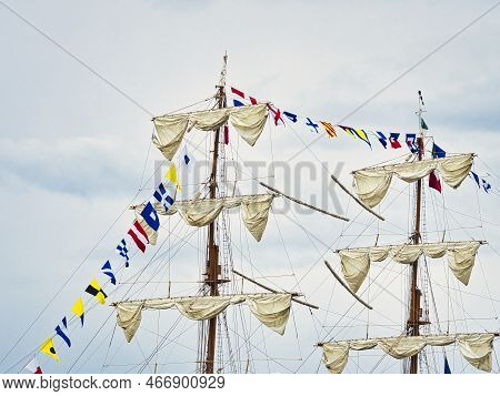 Rouen, France - June Circa, 2019. Part Of The Great Mexican Three-masted Schooner Cuauhtemoc On The 