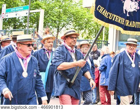 Rouen, France - June Circa, 2019. Unidentified Sailors Parade In Streets At The Festival Of The Navy