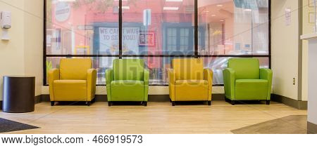 New Orleans, La - June 16: Clinic Waiting Room With Colorful Chairs And Prytania Bar In View Out The