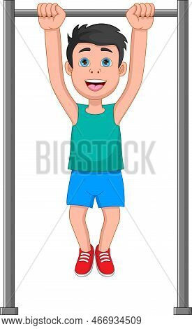 Young Boy Doing Pull Up Exercise On White Background