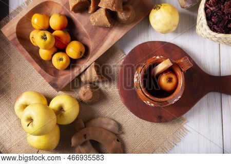 Ponche De Frutas Navideño. In Mexico, Christmas Fruit Punch Is A Hot Fruit-infused Drink, Traditiona