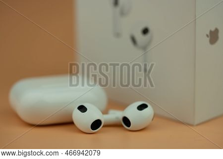 Bangkok, Thailand - December 10, 2022 : Airpods 3 Generations. Headphones From The Apple Company Clo
