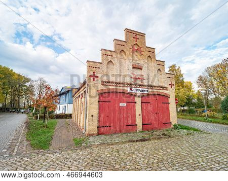 Putgarten, Kap Arkona, Germany. October 28,2022. Historical Firehouse With Two Gates For Fire Engine