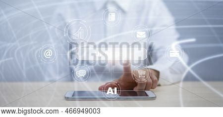 Businessman Touch Bar Of Update Software Computer Program Upgrade Business Technology Internet, Upda
