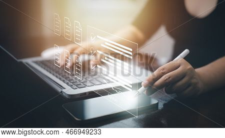 Signing Electronic Documents On Digital Documents Online, Businessman With Contract Electronic Signa