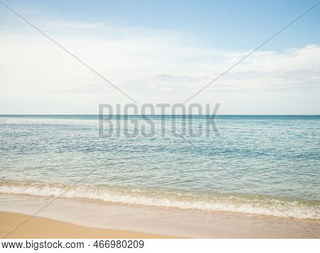 Beach Sand Sea Summer Shore Season Concept,water Ocean With White Cloud Blue Sky Seascape,beautiful 