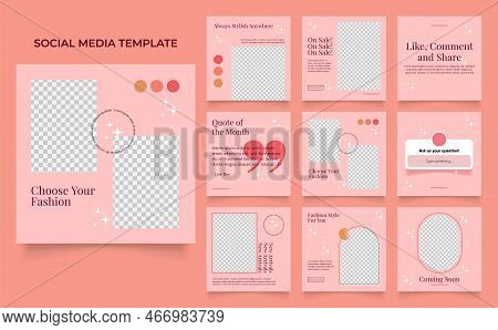 Social Media Template Banner Fashion Sale Promotion In Pink Peach Color. Fully Editable Square Post 