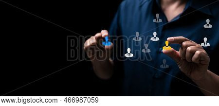 Businesswoman Touching Human Resources Sign - Hr, Hrm, Hrd Concept Which Is Among Staff Icons For Hu