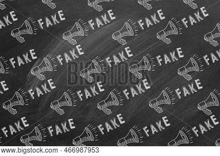 Pattern From Megaphone Icons And Lettering Fake Drawn In Chalk On A Blackboard. Concept Of Announce,