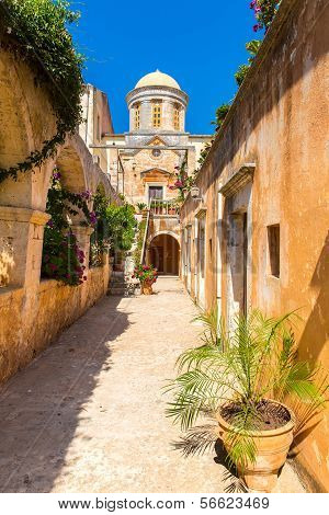 Monastery (friary) In Messara Valley At Crete, Greece. Messara - Is  Largest Plain In  Island Crete
