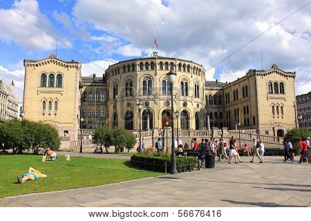 Parlament Building In Oslo, Norway.