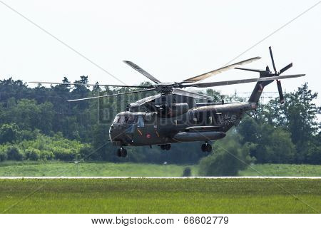 BERLIN, GERMANY - MAY 21, 2014: Sikorsky CH-53 Sea Stallion is the heavy-lift transport helicopter, demonstration during the International Aerospace Exhibition ILA Berlin Air Show. 