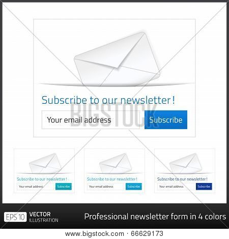 Light Subscribe To Newsletter Form With White Background And Button In 4 Cold Tones