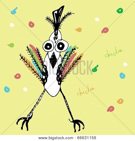 Vector illustration of colorful droll chiken