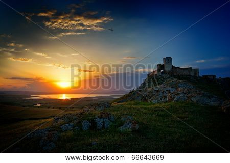 Enisala fortress at sunset, Dobrogea, Romania