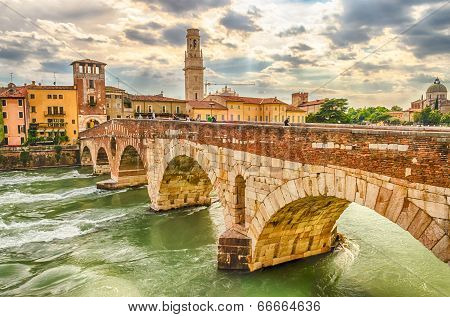 Ancient Roman Bridge Called Ponte Di Pietra In Verona