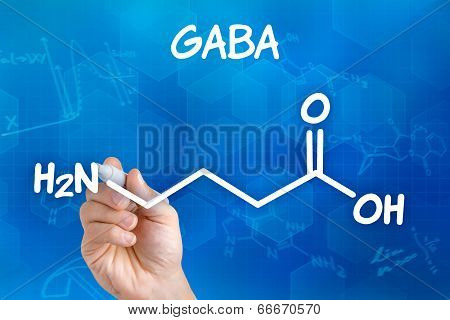 Hand with pen drawing the chemical formula of GABA