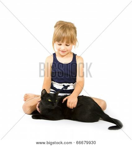 Little Girl With A Black Cat