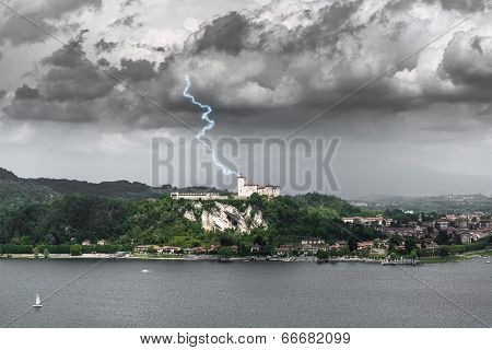 Lightning Over The Fortress Of Angera, Varese