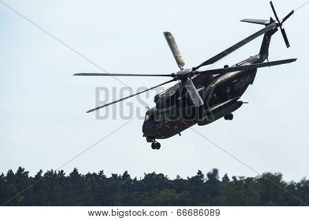 BERLIN, GERMANY - MAY 21, 2014: Sikorsky CH-53 Sea Stallion is the heavy-lift transport helicopter, demonstration during the International Aerospace Exhibition ILA Berlin Air Show. 