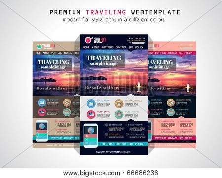 One page website flat UI design template. It include a lot of flat stlyle icons, forms, header, footeer, menu, banner and spaces for pictures and icons all in one page.