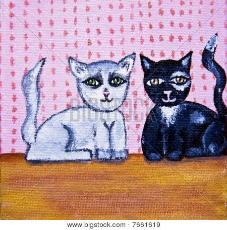 Cute Cats Folk Art