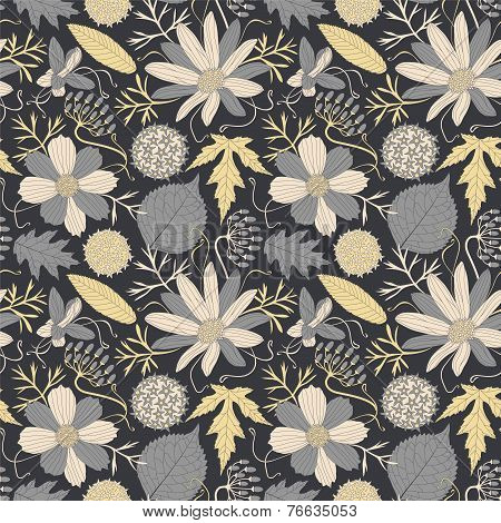 Leaves And Flowers On A Dark Background