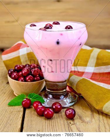 Yogurt thick with cranberries and mint on board